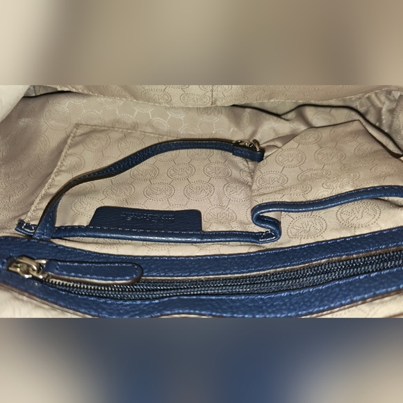 Michael Kors Navy Blue Pebbled Leather Hobo Shoulder Bag w/ Crossbody Strap - Picture 15 of 16